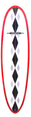 red epoxy funboard surfboard
