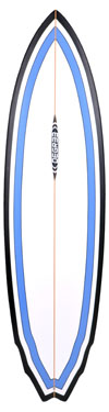 blue epoxy hybrid fish surfboard