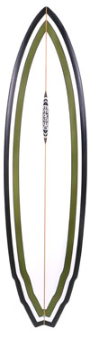 green epoxy hybrid fish surfboard