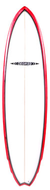 red hybrid fish surfboard